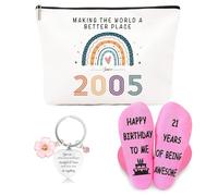 ZUFIO Funny 21st Birthday Gifts for Women 2005 - Retro Water-Resistant Makeup Bag, Personalized Socks & Inspirational Keychain, Cute 21st Birthday Gift Set for Bestie, Sister, Friend(2005)