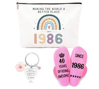ZUFIO Funny 40th Birthday Gifts for Women- Retro Water-Resistant Makeup Bag, Personalized Socks & Inspirational Keychain, 40th Birthday Gift Set for Bestie, Sister, Friend(1986)