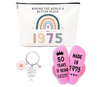 ZUFIO Funny 50th Birthday Gift for Women - 50th Birthday Retro Cosmetic Bag, Personalized Socks, Inspirational Keychain- Gift Ideas for Bestie,Best Friend, Sister (1975)