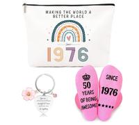 ZUFIO Funny 50th Birthday Gifts for Women 1976 - Retro Water-Resistant Makeup Bag, Personalized Socks & Inspirational Keychain, 50th Birthday Gift Set for Bestie, Sister, Friend(1976)