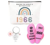 ZUFIO Funny 60th Birthday Gifts for Women - Retro Water-Resistant Makeup Bag, Personalized Socks & Inspirational Keychain, 60th Birthday Gift Set for Bestie, Sister, Friend(1966)