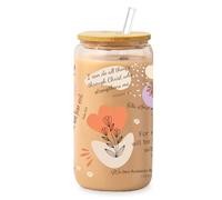 ZUFIO Inspirational Christian Gifts for Women Custom Glass Cup, Personalized Bible Verse & Prayer Spiritual Baptism Gift for Catholic Women, 16oz Clear Glass Tumbler with Lid & Straw