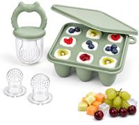 ZUFIO Silicone Baby Fruit Feeder for Weaning 4M+, 3 Teat Sizes, Green | BPA-Free Food Grade Silicone, Dishwasher Safe, Anti-Choking Short Teat, Breastmilk Popsicle Molds for 4M+ Baby-Led Weaning