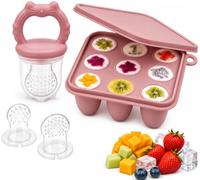 ZUFIO Teething Dummy Feeder, Silicone Baby Fruit Feeder, 3 Teat Sizes, Pink | BPA-Free Food Grade Silicone, Dishwasher Safe, Anti-Choking Short Teat, Breastmilk Popsicle Molds for 4M+ Baby-Led Weaning