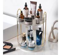 Zufudo Rotating Makeup Organizer Countertop 2 Tier Lazy Susan Trays Clear Skincare Perfume Storage for Bathroom Counter Vanity, Transparent