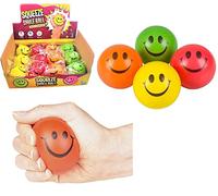Zugar Land 2.5" Assorted Neon Colors Happy Smiley Face Stress Ball (12) Retail Box. Red Green Yellow and Orange Balls