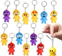 Zugar Land 2.5" Emoticon Guy Keychain (12 Pack) Rubber Birthday Party Favor Carnival Prizes Key Chains with Metal Ring For Kids and Adults