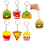 Zugar Land Fast Food Keychains - 2.25 Inch Miniature Foodie Key Chains (Pack) Pizza, Pop Corn, Taco, Burger, Fries, Soda, Multicolor, 2.25 Inches