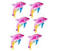 Zugar Land Large 36" Pink Rainbow Colorful Dolphin Inflatable Pool Toy (Pack) Inflate Beach Poolside Aquatic Themed Decor Birthday Party Decoration (6 Pack)