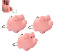 Zugar Land Naughty Squeeze Pooping Pink Pig Keychains (2") Animals Poop TURD Key Chain Ring, 3 Pieces, 2"
