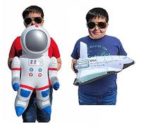 Zugar Land Outer Space Mission - Inflatable Astronaut & Space Shuttle (Set of 2) Self Standing Cosmos Exploration Mission Inflate Cosmonauts Themed Party with Hanging Tag.