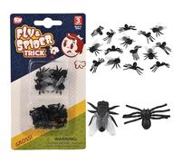 Zugar Land Realistic Looking Fake 5 Flies and 10 Spiders Per Set on Blister Card (1 Set) Plastic Fly Insect Bugs Props Decor Gag Fun Prank Scary Trick Tricky Cupcake Toppers Halloween Joke (1 Set)