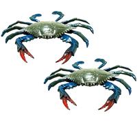 Zugar Land - Realistic Mini Crabs (3.5″) - Plastic Marine Decoration for Cake Toppers, Beach & Nautical Themed Party Decor (Blue/Green - 2 Pack)