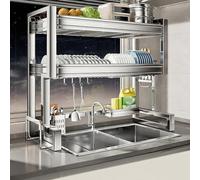 ZUGIATP Dish Drain Rack Double Layer Dish Rack Suitable For Kitchen Sink Dish Drain Rack 67-97 Cm With Hook 304 Stainless Steel(A double layer full set,97cm/38in)