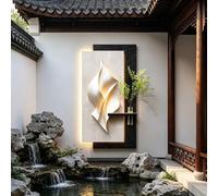 ZUGIATP Wall Sculpture Painting Decor, Simple Sandstone 3D Wall Art Decor With Light, With Vase And Artificial Plant, Plug-in Power Supply， For Living Room Bedroom(Style D,31 * 62in/80 * 160cm)