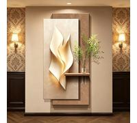 ZUGIATP Wall Sculpture Painting Decor, Simple Sandstone 3D Wall Art Decor With Light, With Vase And Artificial Plant, Plug-in Power Supply， For Living Room Bedroom(Style B,35 * 70in/90 * 180cm)