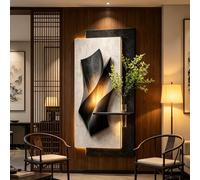 ZUGIATP Wall Sculpture Painting Decor, Simple Sandstone 3D Wall Art Decor With Light, With Vase And Artificial Plant, Plug-in Power Supply， For Living Room Bedroom(Style C,19 * 39in/50 * 100cm)