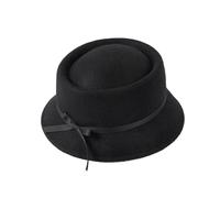 ZUGLQYSX Autumn Winter Women’s Vintage Wool Cloche Bucket Hat with Round Crown Elegant Warm Felt Bowler with Ribbon Bow(Black)