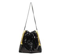 ZUGLQYSX Luxurious Evening Bag Bling Sequins Shoulder Women Party Tote Bags Fashion Lady Bucket Handbags Girls Glitter Purses(Black)