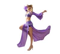 ZUGLQYSX Lyrical Dance Costumes Belly Dancing Costume For Women Rhinestone Bellydance Clothes Bra Top And Skirt Dance Set Dancer Outfit(Purple,M)
