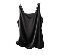 ZUGLQYSX Silk Camisole Top Women's Four Seasons Inner Wear Silk Suspenders V-Neck Solid All-Match Satin Vest Soft Loose Thin Lady Sleeveless Tops(Black,XXXL)