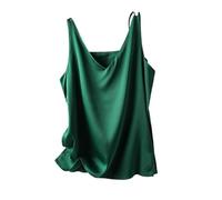 ZUGLQYSX Silk Camisole Top Women's Four Seasons Inner Wear Silk Suspenders V-Neck Solid All-Match Satin Vest Soft Loose Thin Lady Sleeveless Tops(Dark Green,S)