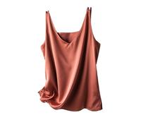 ZUGLQYSX Silk Camisole Top Women's Four Seasons Inner Wear Silk Suspenders V-Neck Solid All-Match Satin Vest Soft Loose Thin Lady Sleeveless Tops(Brick red,XXXL)