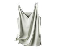 ZUGLQYSX Silk Camisole Top Women's Four Seasons Inner Wear Silk Suspenders V-Neck Solid All-Match Satin Vest Soft Loose Thin Lady Sleeveless Tops(Bean green,M)
