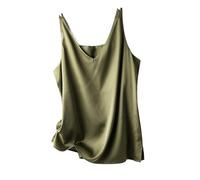 ZUGLQYSX Silk Camisole Top Women's Four Seasons Inner Wear Silk Suspenders V-Neck Solid All-Match Satin Vest Soft Loose Thin Lady Sleeveless Tops(Fruit green,S)
