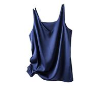 ZUGLQYSX Silk Camisole Top Women's Four Seasons Inner Wear Silk Suspenders V-Neck Solid All-Match Satin Vest Soft Loose Thin Lady Sleeveless Tops(Deep Blue,M)