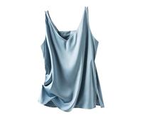 ZUGLQYSX Silk Camisole Top Women's Four Seasons Inner Wear Silk Suspenders V-Neck Solid All-Match Satin Vest Soft Loose Thin Lady Sleeveless Tops(Bean Blue,L)