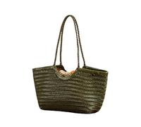 ZUGLQYSX Woven Bag Leather Handwoven Tote Bag Women's Shopping Large Capacity Shoulder Design Vegetable Basket(Green,S)