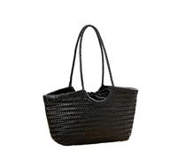 ZUGLQYSX Woven Bag Leather Handwoven Tote Bag Women's Shopping Large Capacity Shoulder Design Vegetable Basket(Black,S)