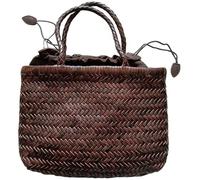 ZUGLQYSX Woven Bag Return To The Ancients Weave Leather Handbag Feminine Handmade Woven Bucket With Cotton Pockets Shopping Bags(Color 2)