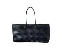 ZUGLQYSX Woven Bag Spring Summer Sle Basket Weaving Tote Bag Large Capaci Commuter Handbag Women Single Oulder(Black)
