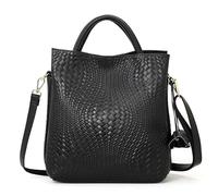 ZUGLQYSX Woven Bag Women's Leather Handbag With Woven Patterns Is A Large Capacity And Fashionable Bag(Black)