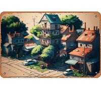 Zuhhgii AI The Stacks 01 - Midjourney 2023 - Harlem-Renaissance Cities and Architecture People Nature and Landscapes Metal Tin Sign - 8x12 Vintage Look Poster Wall Decor Plaque