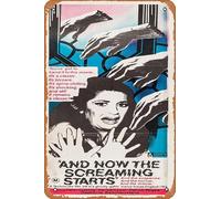 Zuhhgii And Now the Screaming Starts! Movie Poster Retro Film Tin Sign Cafe Restaurant Home Wall Retro Club Restaurant Man Cave Gift Vintage Metal Sign 12x8 inch.