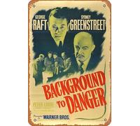 Zuhhgii Background To Danger Movie Poster Retro Film Tin Sign Cafe Restaurant Home Wall Retro Club Restaurant Man Cave Gift Vintage Metal Sign 12x8 inch.
