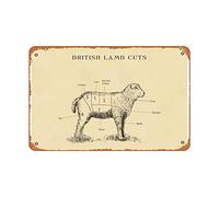 Zuhhgii British Lamb Butcher Cuts Chart Art Print - Vintage Poster 8x12 Inches Retro Vintage Metal Tin Sign for Home Bar Pub Garage Decor Gifts
