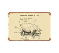 Zuhhgii British Pork Cuts Butcher Cuts Chart Art Print - Vintage Poster 8x12 Inches Retro Vintage Metal Tin Sign for Home Bar Pub Garage Decor Gifts
