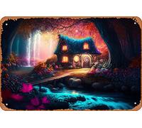 Zuhhgii Cozy Cottage In Enchanted Forest Magic and Fantasy Nature and Landscapes Concept Art Metal Tin Sign - 8x12 Vintage Look Poster Wall Decor Plaque