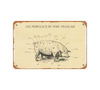 Zuhhgii French Pork Butcher Cuts Chart Art Print - Vintage Poster 8x12 Inches Retro Vintage Metal Tin Sign for Home Bar Pub Garage Decor Gifts