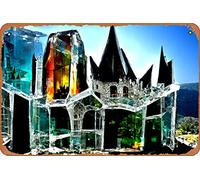 Zuhhgii Glass Castle Magic and Fantasy Cities and Architecture Abstract and Surreal Metal Tin Sign - 8x12 Vintage Look Poster Wall Decor Plaque