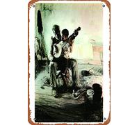 Zuhhgii Henry Ossawa Tanner Banjo Lesson Poster 1893 Oil On Canvas Painting Man Teaching Boy To Play Banjo Musical Instrument Music Class Metal Tin Signs Room Stuff Wall Decor Sign 8x12 Inch