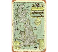 Zuhhgii Illustrated Map of Shakespeare's Britain National Geographic Wall Map Poster - NG Maps Vintage Metal Signs,Funny Poster Sign Wall Art Decor Plaque for Musical Man Cave Farmhouse Bar Pub Club