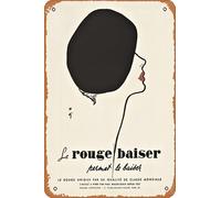 Zuhhgii Le Rouge Baiser Beret Movie Poster Retro Film Tin Sign Cafe Restaurant Home Wall Retro Club Restaurant Man Cave Gift Vintage Metal Sign 12x8 inch.