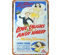 Zuhhgii LOVE LAUGHS AT ANDY HARDY Original Daybill Movie Poster Mickey Rooney Vintage Tin Sign,Retro of Classic Old Film Poster Metal Sign TV Bar Karaoke Man Cave Wall Decor 8x12 Inches.