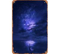 Zuhhgii Noctyx, Nijisanji, Uki Violeta, Anime Landscape, Falling Stars, Night - 8 X 12 Inch Retro Tin Sign