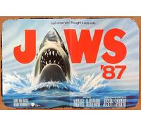 Zuhhgii Retro Classic JAWS THE REVENGE aka JAWS ’87 Original Promo Movie Card 13 x 20 Tin Sign Metal Movie Poster Plate Painted Modern Wall Decoration Vintage Film TV Metal Signs for Gift Karaoke Man